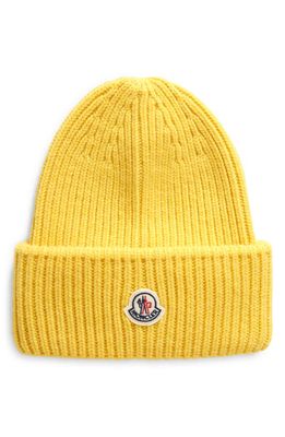 Moncler Bell Logo Patch Virgin Wool & Cashmere Beanie in Yellow