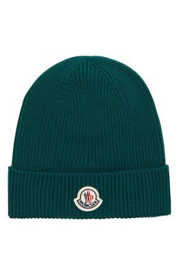 Moncler Bell Logo Wool Beanie in Olive