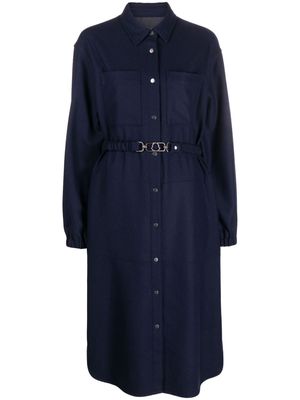 Moncler belted wool-blend shirtdress - Blue
