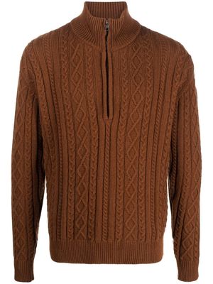 Moncler cable-knit half-zip jumper - Brown