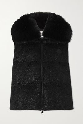 Moncler - Carrelet Faux Fur-trimmed Quilted Metallic Wool-blend Tweed Down Vest - Black