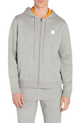Moncler Contrast Hood Cotton Zip Hoodie in Grey
