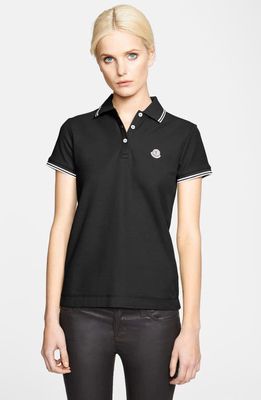Moncler Contrast Tipped Knit Polo Shirt in Black