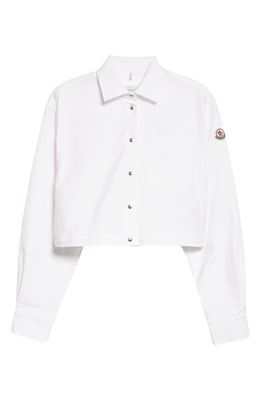 Moncler Crop Cotton Oxford Snap-Up Shirt in White