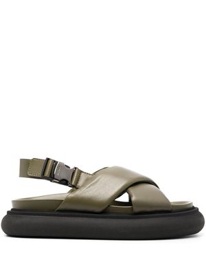 Moncler crossover-strap leather sandals - Green