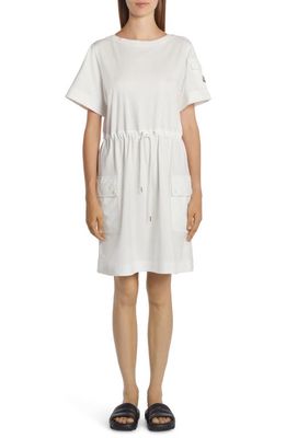 Moncler Drawstring Waist Cotton Jersey Dress in White