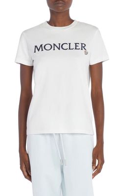 Moncler Embroidered Logo Cotton Crewneck T-Shirt in White