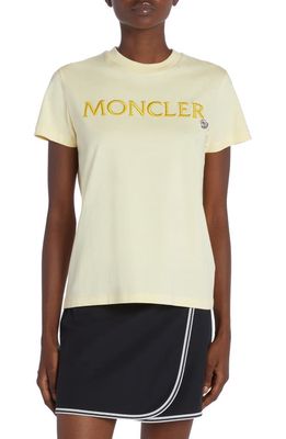 Moncler Embroidered Logo Cotton Crewneck T-Shirt in Yellow