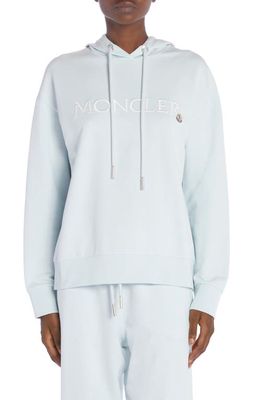 Moncler Embroidered Logo Cotton Fleece Hoodie in Light Blue