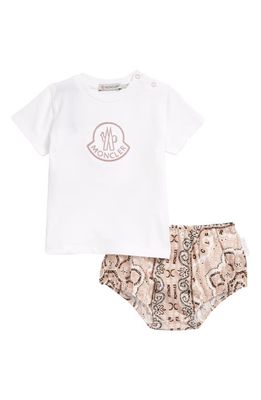 Moncler Embroidered Logo Graphic Tee & Print Bloomers Set in White