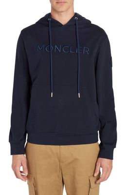 Moncler Embroidered Logo Hoodie in Navy