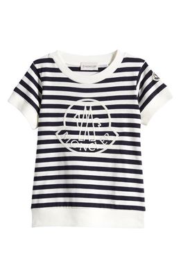 Moncler Embroidered Logo Stripe Cotton T-Shirt in Navy