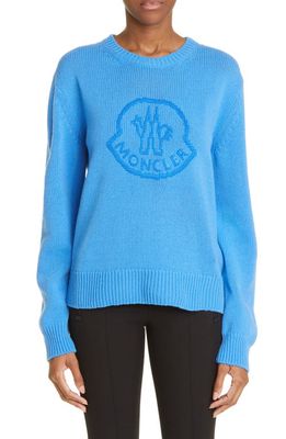 Moncler Embroidered Logo Virgin Wool & Cashmere Sweater in Blue