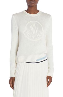 Moncler Embroidered Logo Virgin Wool & Cashmere Sweater in White