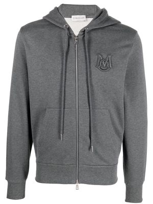Moncler embroidered-logo zip-up hoodie - Grey
