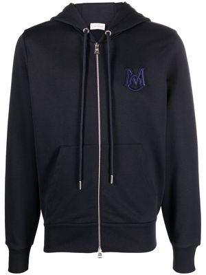 Moncler embroidered-logo zipped hoodie - Blue
