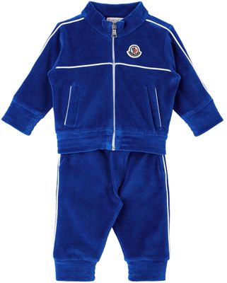 Moncler Enfant Baby Blue Velour Two-Piece Sweatsuit Set