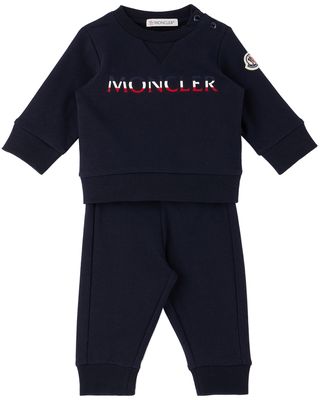 Moncler Enfant Baby Navy Logo Two-Piece Sweatsuit Set