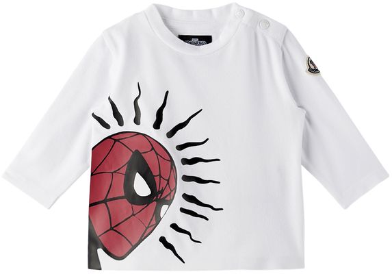 Moncler Enfant Baby White Spider-Man Long Sleeve T-Shirt