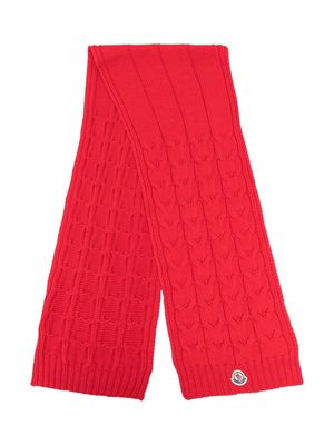 Moncler Enfant cable-knit virgin-wool scarf - Red