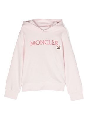 Moncler Enfant embroidered-logo cotton hoodie - Pink