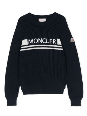 Moncler Enfant embroidered-logo cotton jumper - Blue