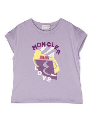 Moncler Enfant embroidered-logo cotton T-shirt - Purple