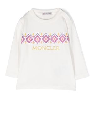 Moncler Enfant embroidered-logo crew-neck jumper - Neutrals
