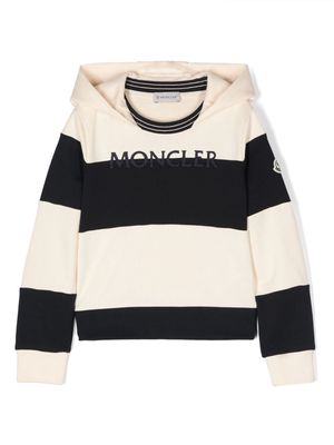 Moncler Enfant embroidered-logo striped hoodie - Neutrals
