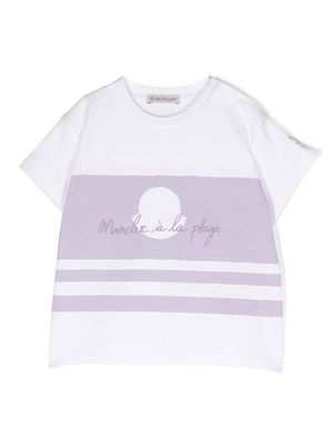 Moncler Enfant embroidered-logo striped T-shirt - White