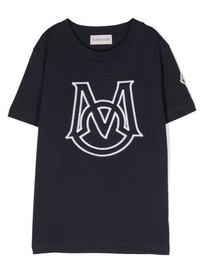 Moncler Enfant embroidered-monogram T-shirt - Blue