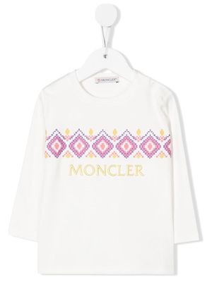Moncler Enfant fair isle-print logo-embroidered T-shirt - White
