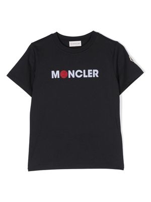 Moncler Enfant flocked-logo cotton T-shirt - Blue