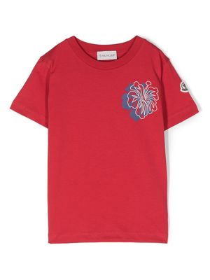 Moncler Enfant floral-print cotton T-shirt - Red