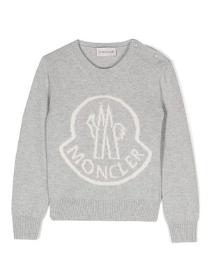 Moncler Enfant intarsia-knit logo crew-neck jumper - Grey