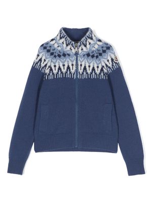 Moncler Enfant intarsia-knit logo zip-up hoodie - Blue