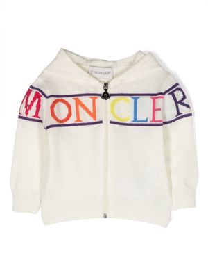 Moncler Enfant intarsia-knit logo zip-up hoodie - White
