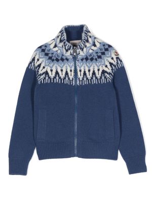 Moncler Enfant intarsia-knit virgin-wool jacket - Blue