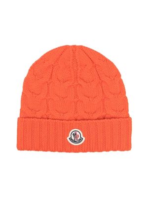 Moncler Enfant knitted logo-patch beanie - Orange