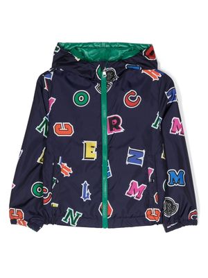 Moncler Enfant letters padded hooded jacket - Blue