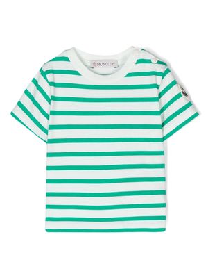 Moncler Enfant logo-appliqué striped T-shirt - Green