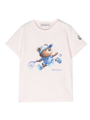 Moncler Enfant logo-appliqué T-shirt - Pink