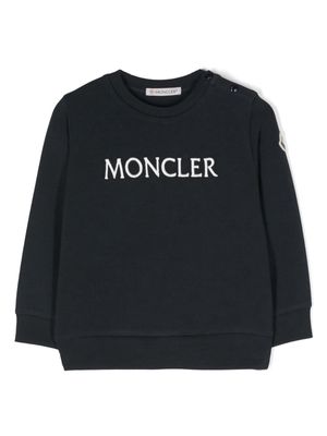 Moncler Enfant logo-embroidered cotton-blend sweatshirt - Blue