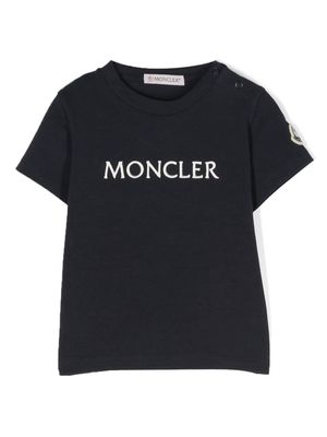 Moncler Enfant logo-embroidered cotton-blend T-shirt - Blue