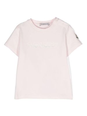 Moncler Enfant logo-embroidered cotton-blend T-shirt - Pink