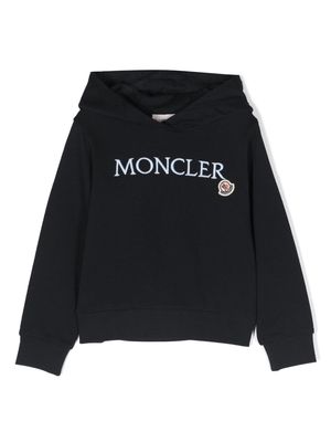 Moncler Enfant logo-embroidered cotton hoodie - Blue