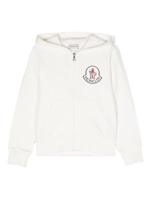 Moncler Enfant logo-embroidered cotton zip-up hoodie - White