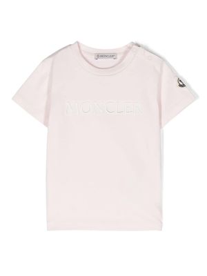 Moncler Enfant logo-embroidered stretch-cotton T-shirt - Pink