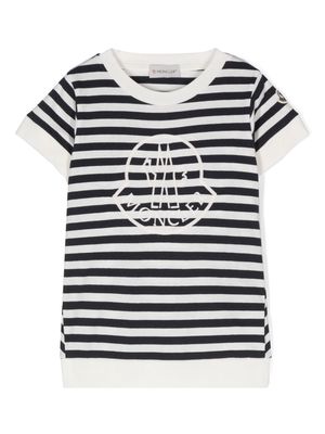 Moncler Enfant logo-embroidered striped T-shirt - White