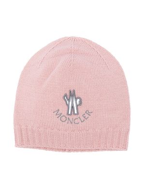 Moncler Enfant logo-embroidered virgin wool beanie - Pink